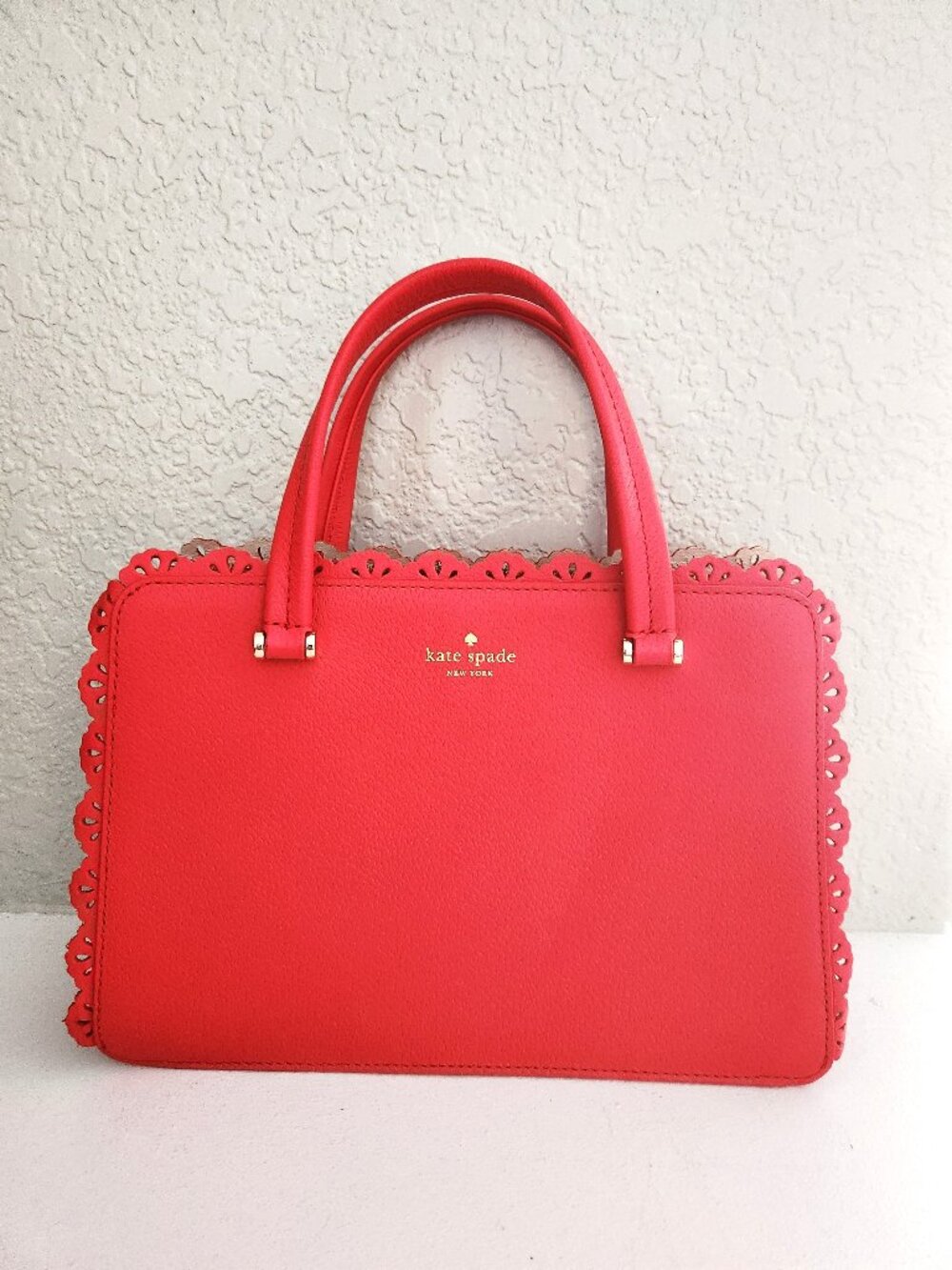 New Kate Spade NY Scallop Coral Leather Satchel Tote Purse